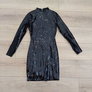 Express Black Sequin Long Sleeve Dress